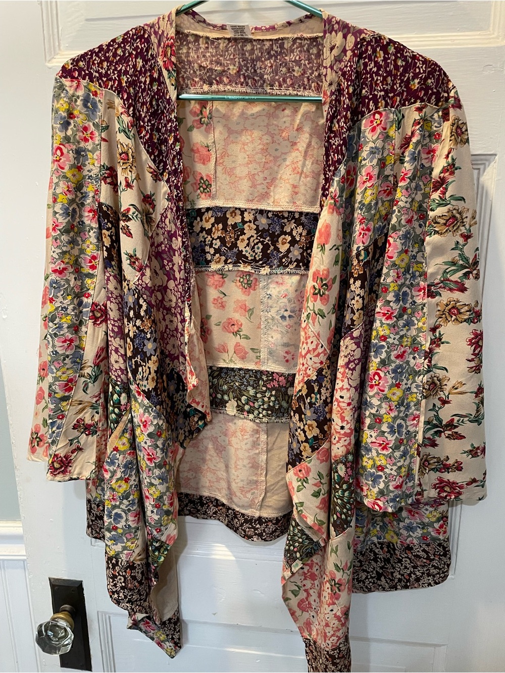 Mixed Floral Patchwork Open-Front Women's Kimono - Cream & Multicolor